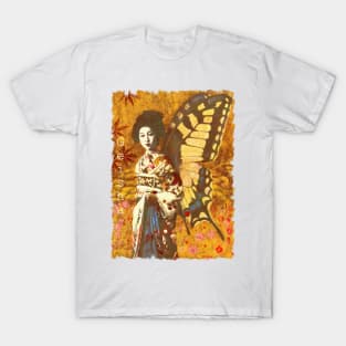 Vintage Geisha Butterfly Design T-Shirt